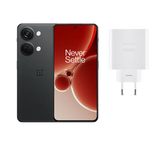 OnePlus Nord 3 5G smartphone with 120Hz AMOLED display shown in black, alongside 80W fast charge adapter for rapid charging performance.